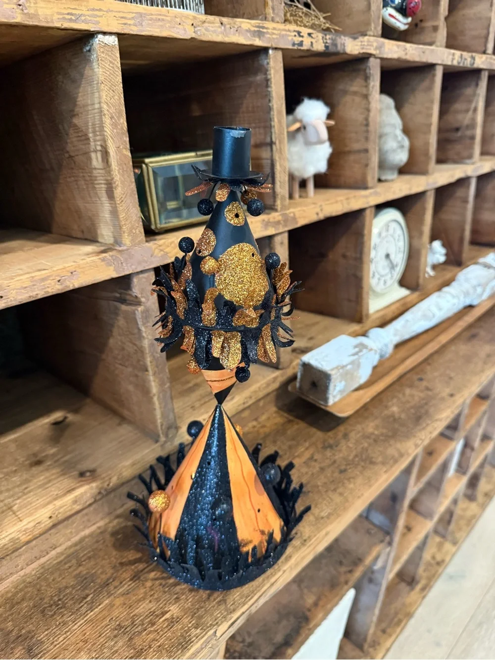 Halloween Metal Black and Orange Candle Holder